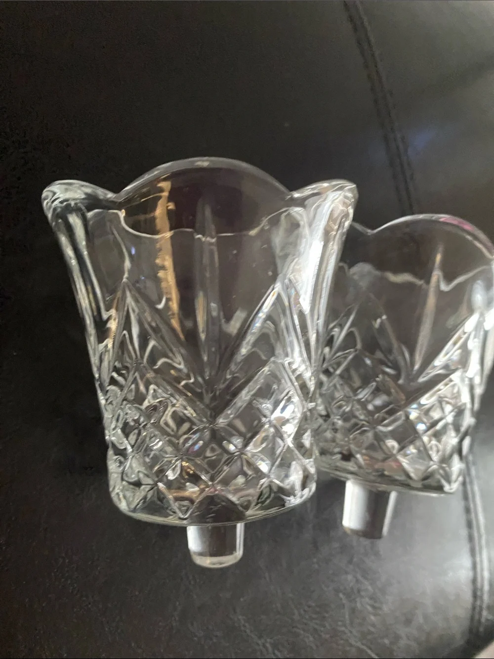 Vintage Home Interiors Clear Glass Cut Bell Candle Covers - Clear set of 2.